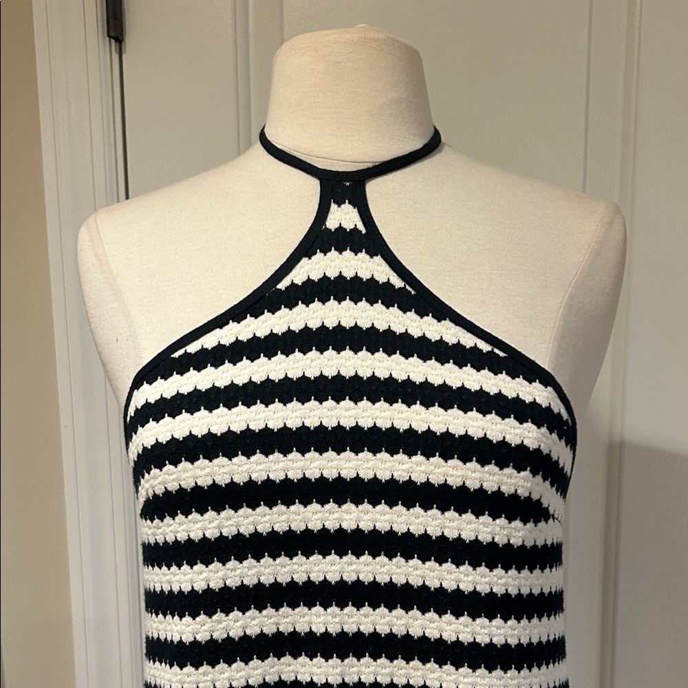 New Motel Black and White Striped Halter coverup Dress - Picture 3 of 10